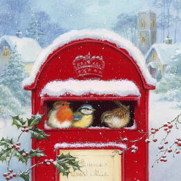 Christmas Napkins Birds in Snowy Postbox pack of 20
