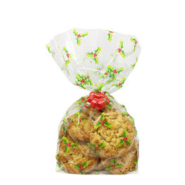 Christmas Cello Treat bags with Twist Ties Holly Print( 20)