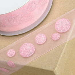 Club Green Ribbon Glitter Spot Organza 38mm Pink/Pink