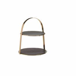 Artesa 2 Tier Brass Coloured Cake Stand with Round Slate Serving Platters