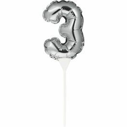 Cake Topper Mini Balloon Silver Numeral