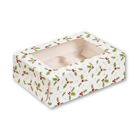 Christmas Holly Cupcake Box for 6 with Window J071