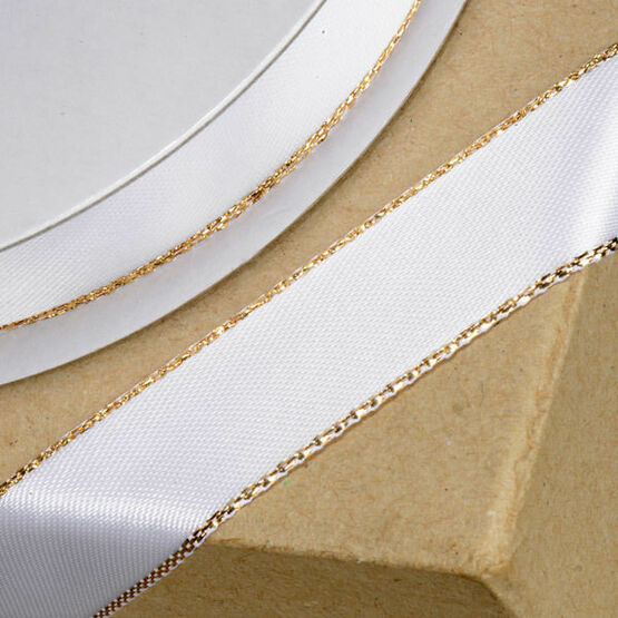 Club Green Satin / Lurex Ribbon 15mm White/Gold