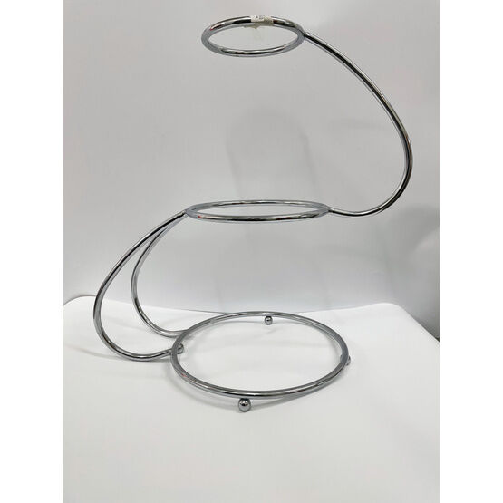 Cake Stand - S Shape Footed Silver Finish 3 Tier Ex hire