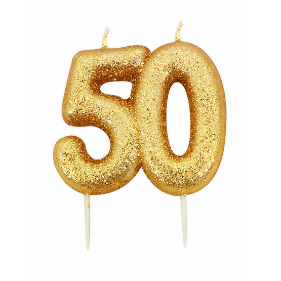 Numeral Moulded Pick Party Candles Gold 50