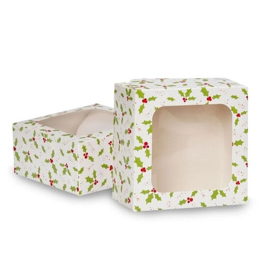Christmas Holly Square Treat Boxes with Window J080