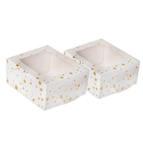 Christmas Gold Star Square Treat Boxes with Window J081